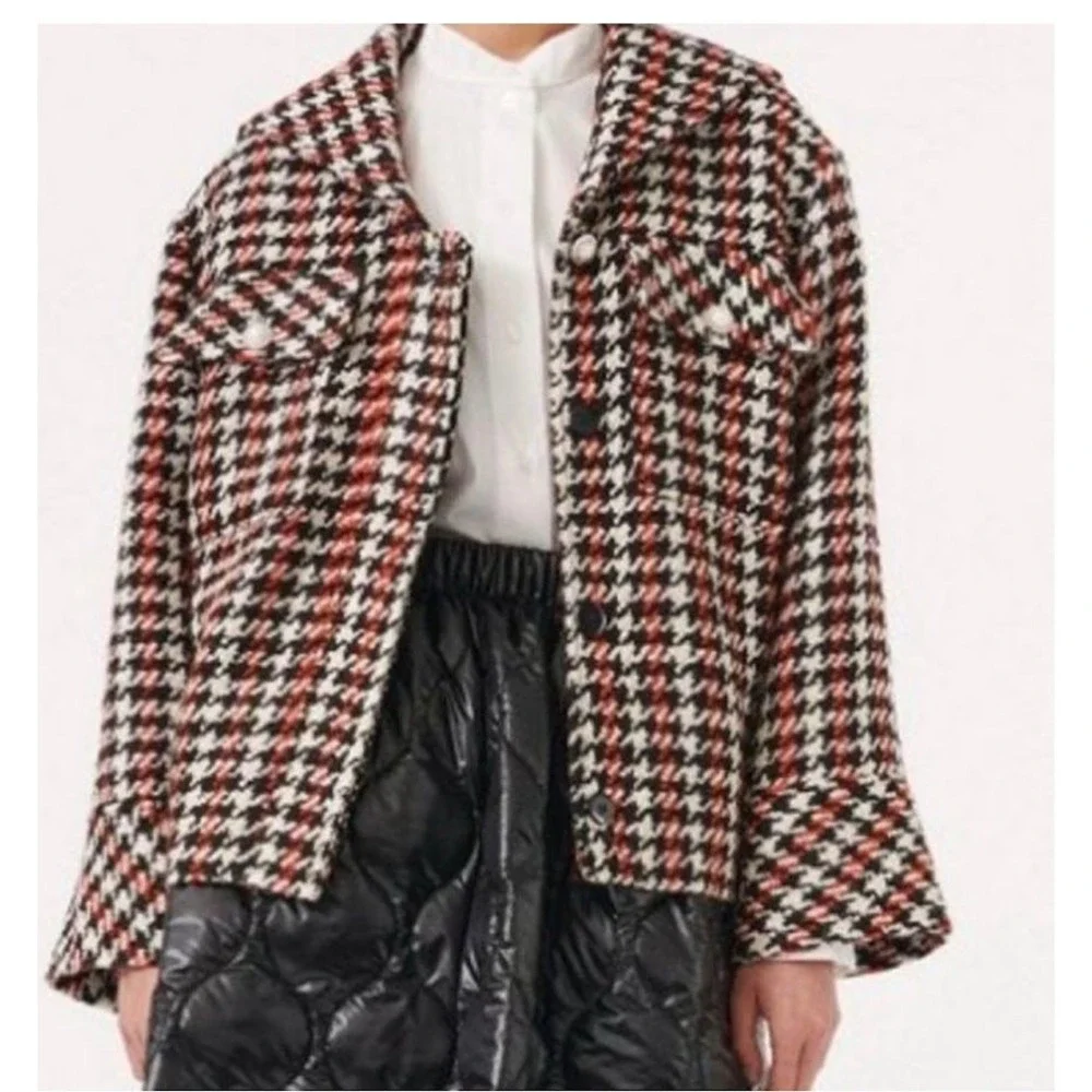 Baum und Pferdgarten Hampden Houndstooth Shacket -‎ Red/Black/Cream - Size 36